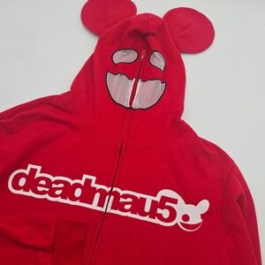Y2K Deadmau5 Red Ears Hoodie Full Zip Men's Size Large House EDM Music Merch